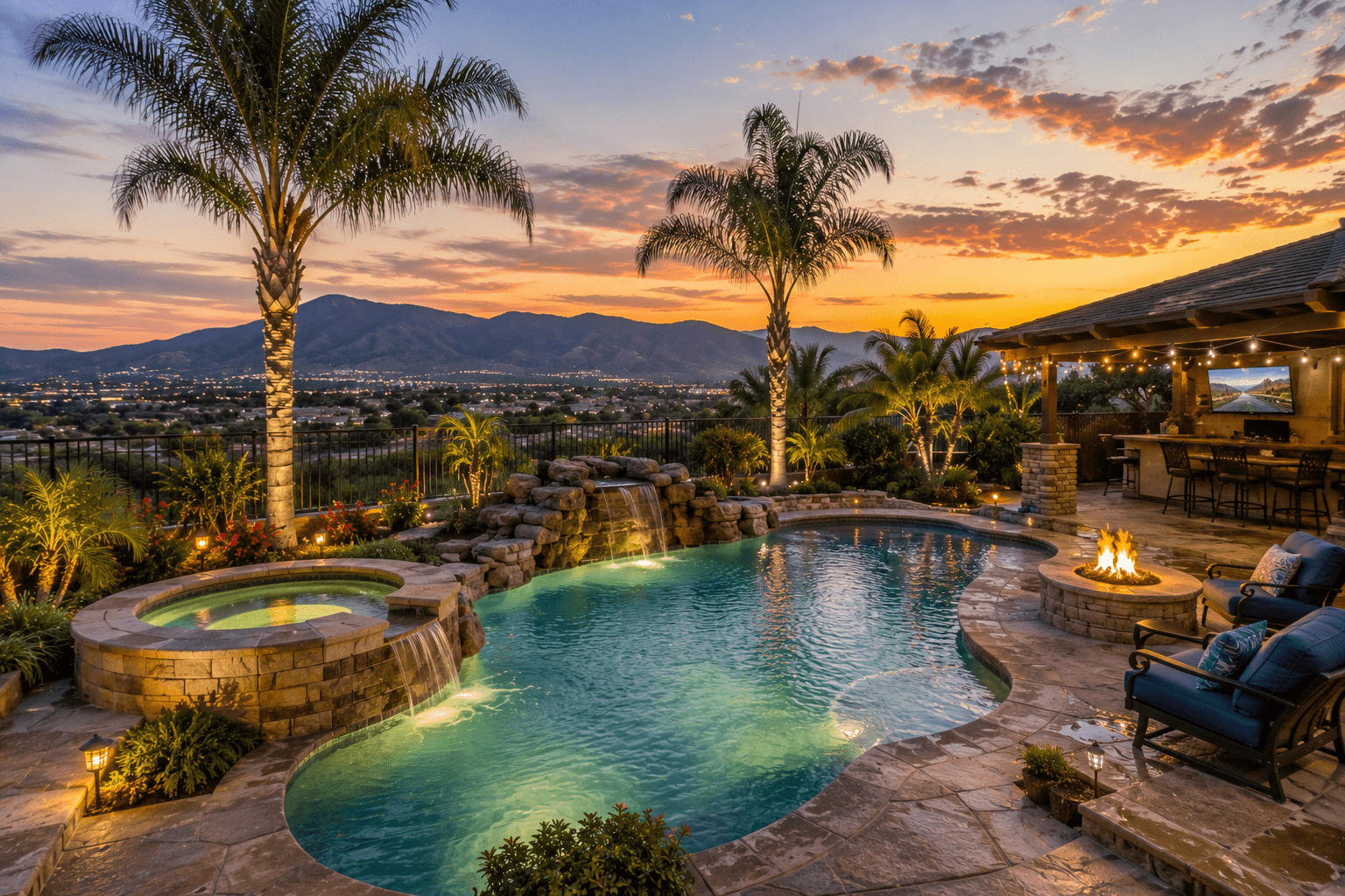 Luxurious poolside at sunset moreno valley,ca